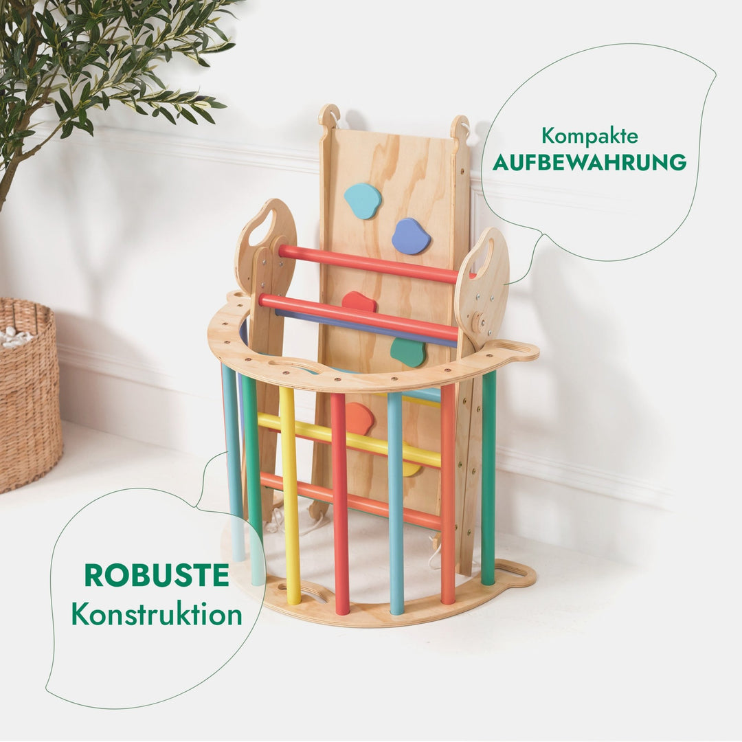 4 - in - 1 Montessori - Kletterset: Pikler - Dreieck, Kletterbogen, Rutschbrett und Kissen für Kleinkinder (1–3 Jahre) – Regenbogen - Goodevas DE