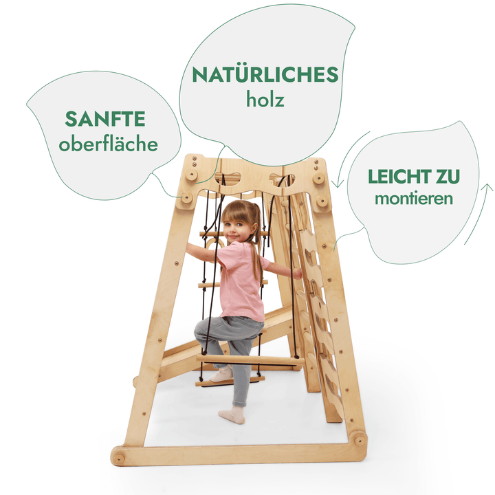 6in1 Indoor - Spielplatz aus Holz für Kinder – Schaukel, Rutsche, Seil und Treppe - Goodevas Deutschland