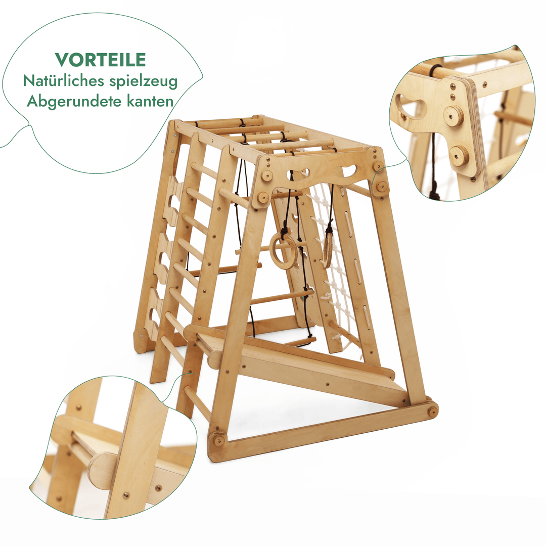 6in1 Indoor - Spielplatz aus Holz für Kinder – Schaukel, Rutsche, Seil und Treppe - Goodevas Deutschland