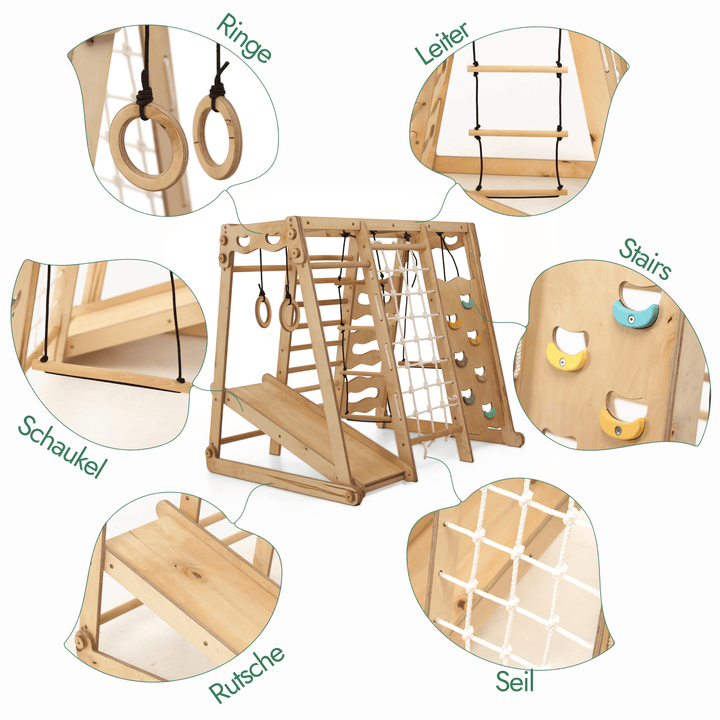 6in1 Indoor - Spielplatz aus Holz für Kinder – Schaukel, Rutsche, Seil und Treppe - Goodevas Deutschland