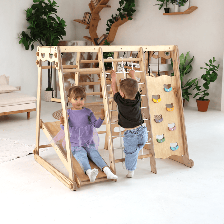 6in1 Indoor - Spielplatz aus Holz für Kinder – Schaukel, Rutsche, Seil und Treppe - Goodevas Deutschland