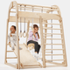 6in1 Indoor Spielplatz für Kinder: Klettergerüst mit Kletternetz, Rutsche, Gymnastikringe, Hängende Leiter und Disc-Schaukel – Beige