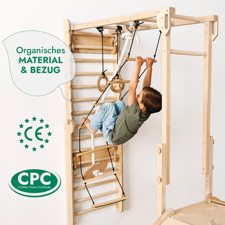 7 - in - 1 Dschungel - Spielset für Kinder: Sprossenwand + Kletterstange + Schaukelset + Rutsche + Kletterrampe - Goodevas DE