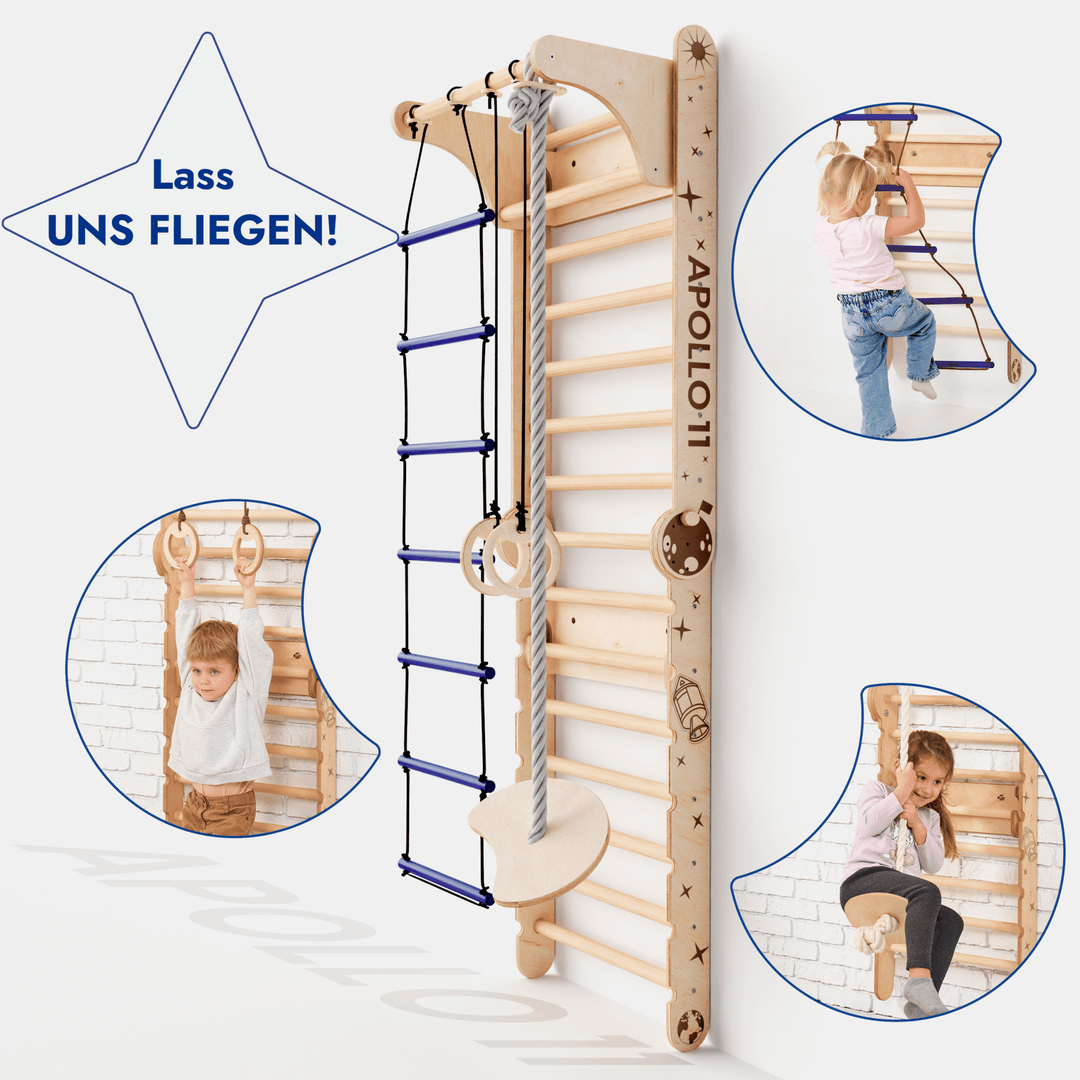Apollo Schwedische Wand / Kletterleiter für kleine Astronauten + Mondschaukel - Set + Rutschbrett - Goodevas Deutschland