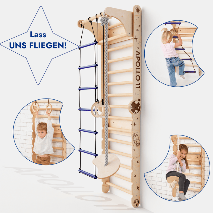 Apollo Schwedische Wand / Kletterleiter für kleine Astronauten + Mondschaukel - Set + Rutschbrett - Goodevas Deutschland