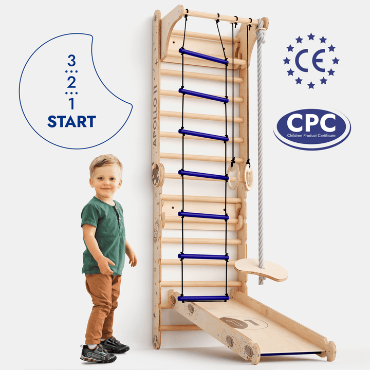 Apollo Schwedische Wand / Kletterleiter für kleine Astronauten + Mondschaukel - Set + Rutschbrett - Goodevas Deutschland