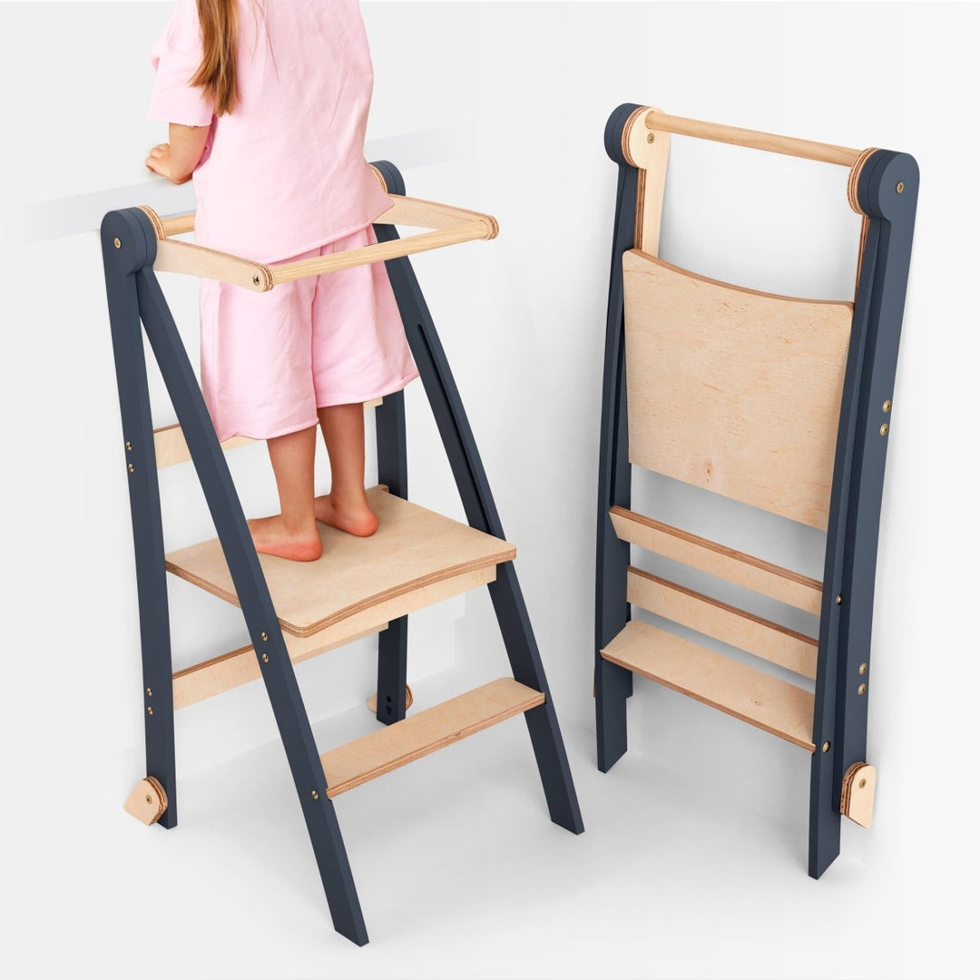 Holz Lernleiter Montessori: Hocker für Kinder - Graphit - Goodevas DE