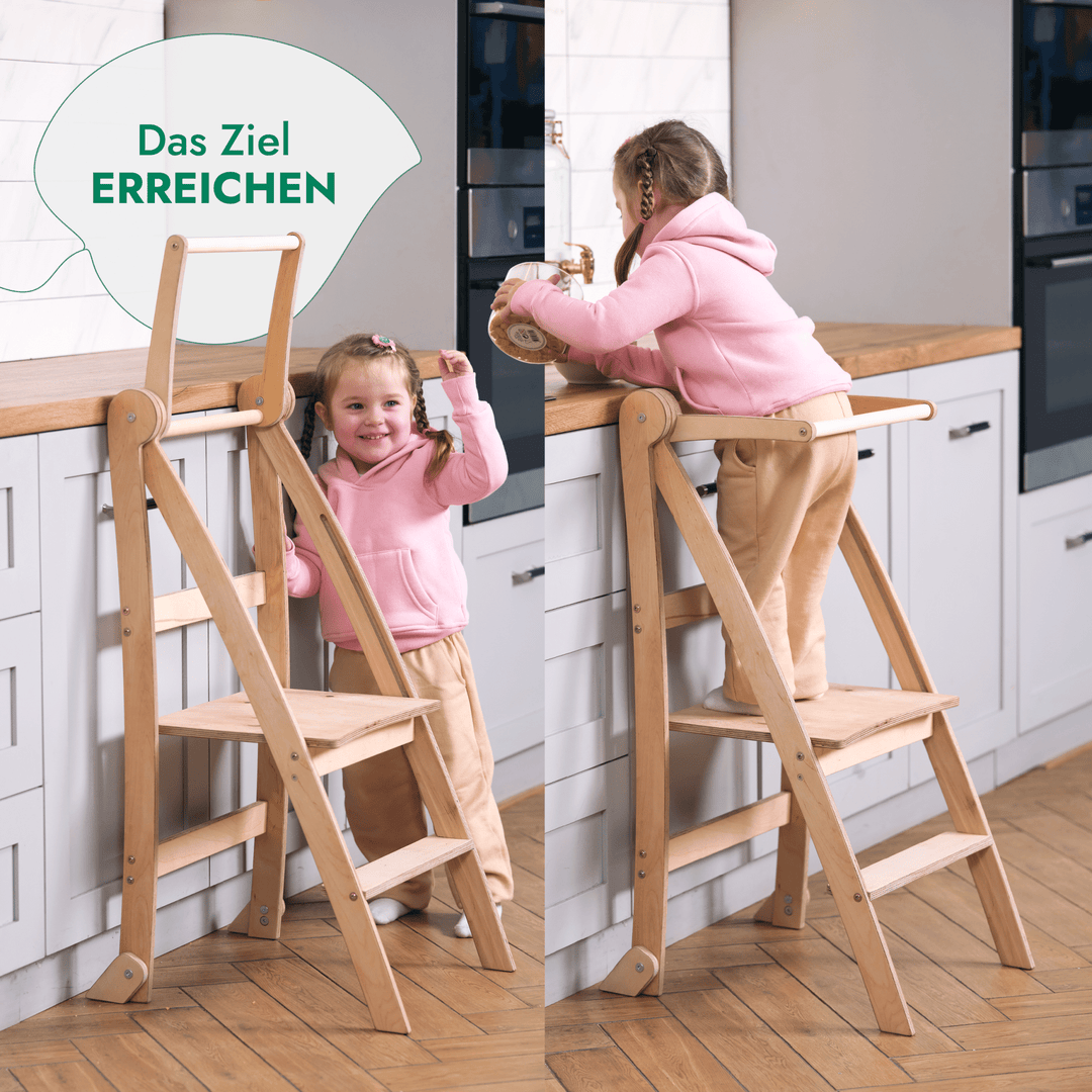Holz Lernleiter Montessori: Hocker für Kinder - Grau - Goodevas DE
