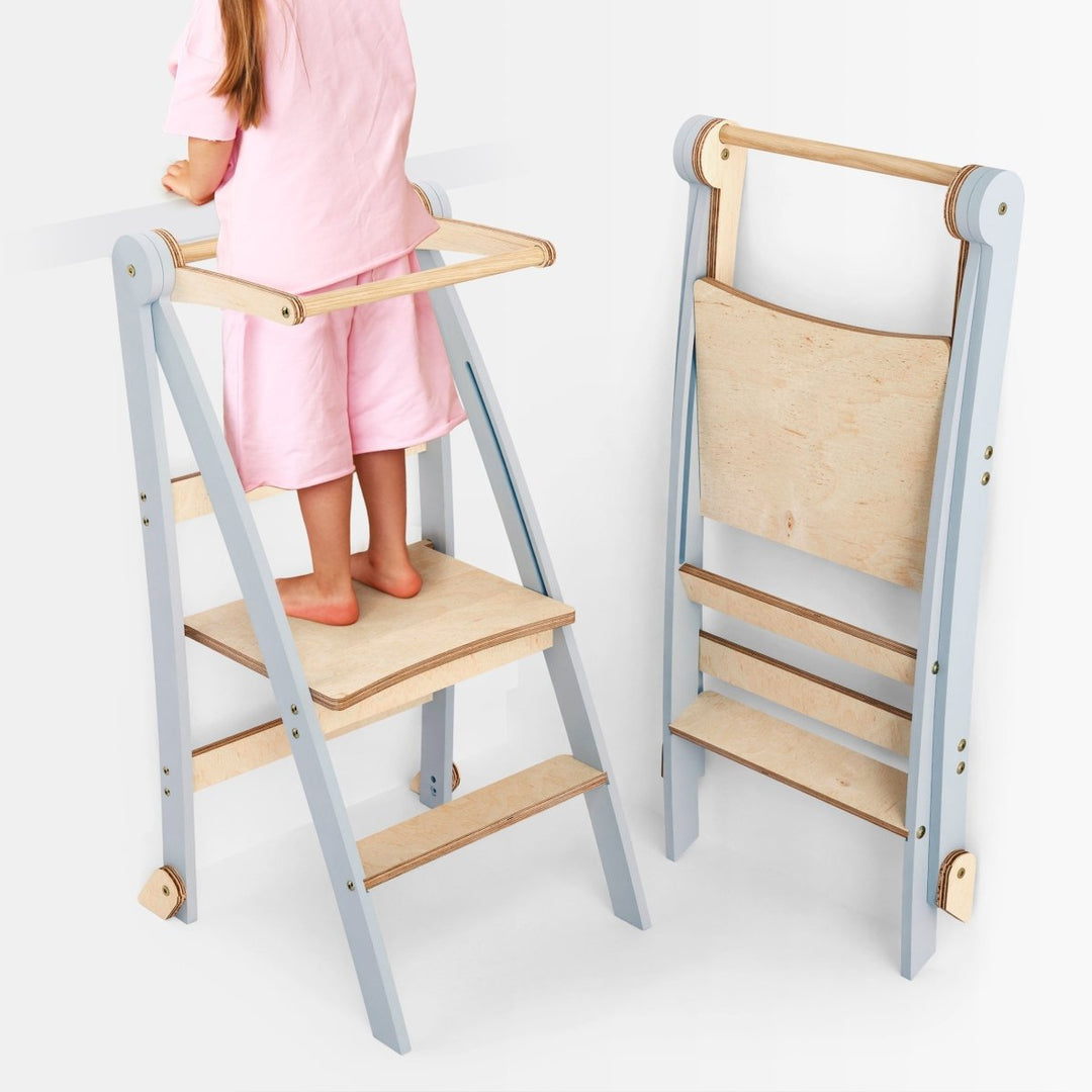 Holz Lernleiter Montessori: Hocker für Kinder - Grau - Goodevas DE
