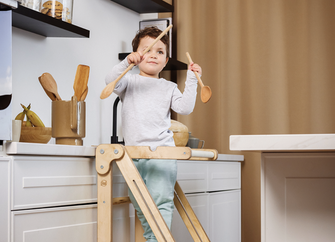 Holz Lernleiter Montessori: Hocker für Kinder - Grau