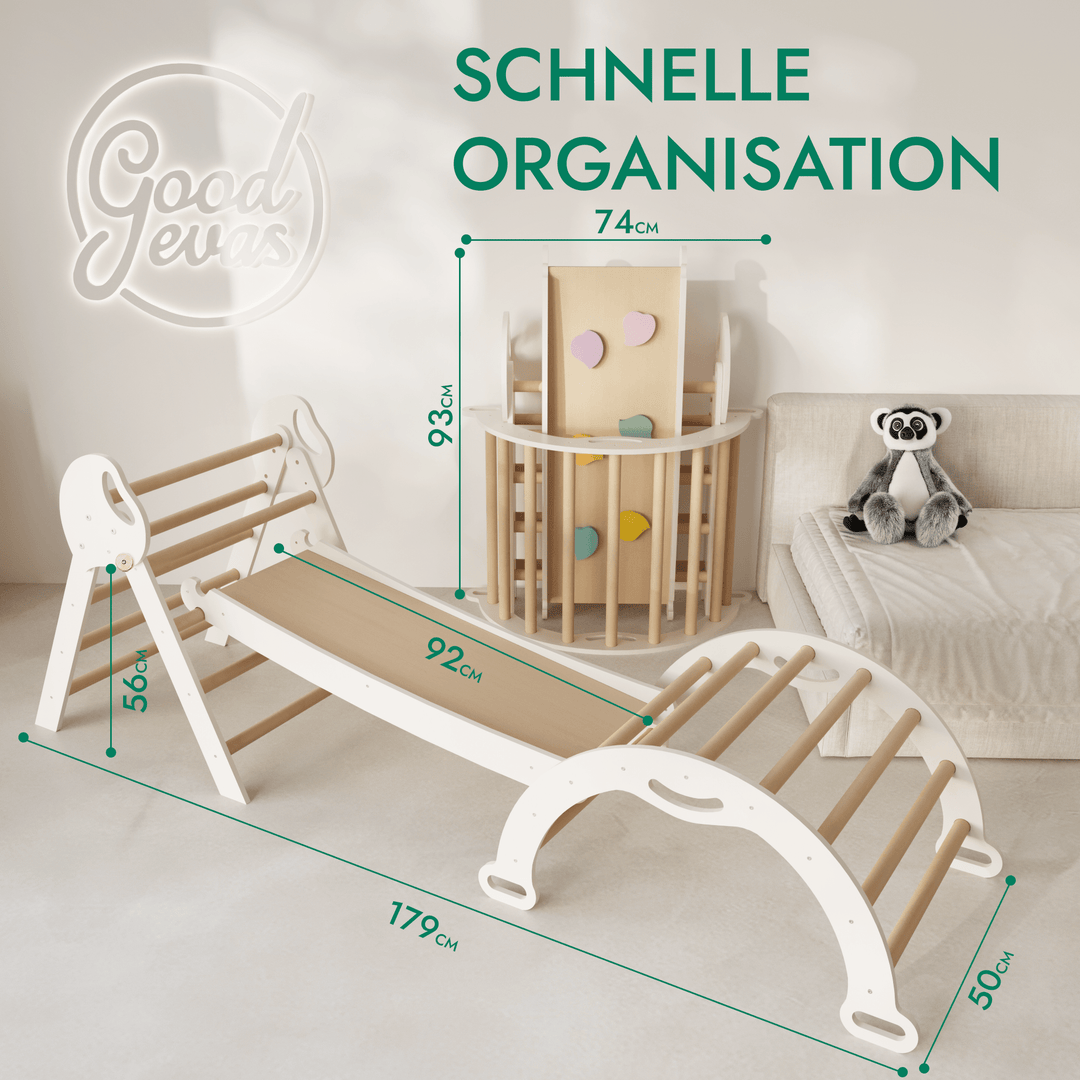Montessori 4in1 Kletterdreieck für Babys: Pikler - Dreieck, Kletterbogen, Rutschbrett und Kissen für Kleinkinder (1–3 Jahre) - Goodevas Deutschland