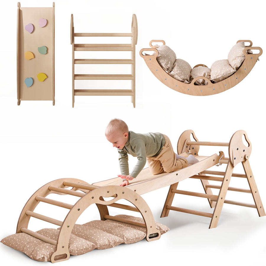 Montessori 4in1 Kletterdreieck für Babys: Pikler - Dreieck, Kletterbogen, Rutschbrett und Kissen für Kleinkinder (1–3 Jahre) - Goodevas Deutschland