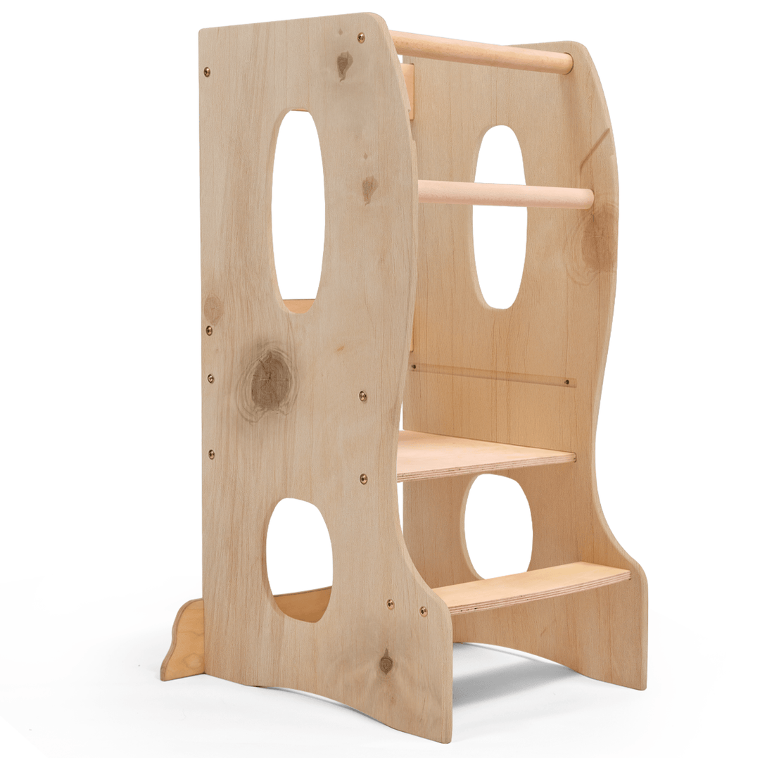 Stabiler Montessori Lernturm: Mitwachsender Kinderstuhl aus Holz – Beige - Goodevas Deutschland